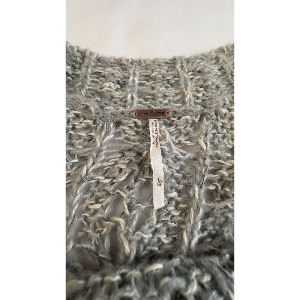 Free People Open Knit Chunky Cable Sweater Tunic Grunge Distressed Sz L/G - Picture 4 of 10